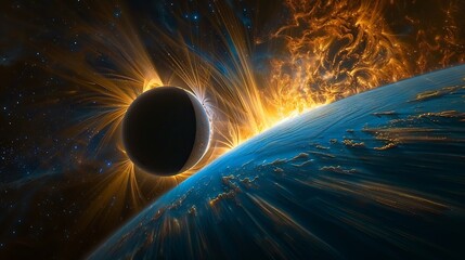 Striking annular eclipse where the solar disk is ringed by a glowing corona creating a captivating astronomical event