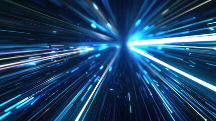 Abstract Blue and White Light Streaks on Black Background