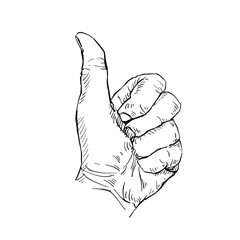 Illustration hand drawn Human hand Action sketch ink style on white background.