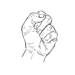 Illustration hand drawn Human hand Action sketch ink style on white background.