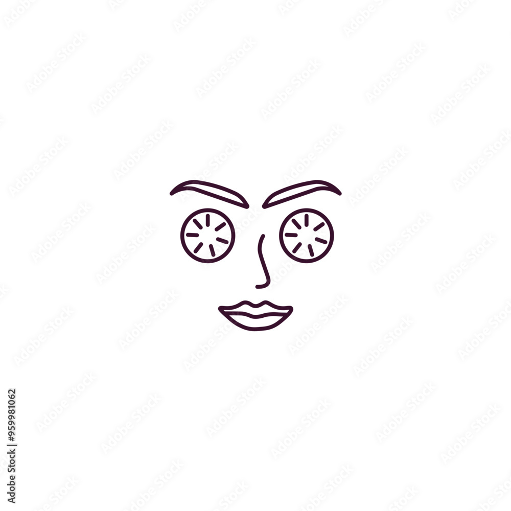 Poster cucumber slices on face outline icon. linear vector from beauty concept. thin line cucumber slices o