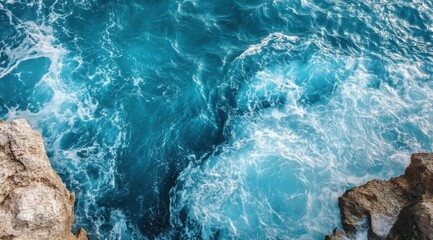 Ocean waves crashing against rugged rocky cliffs
