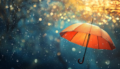 umbrella on a rainy day Splash of drops, concept of rain generated by AI