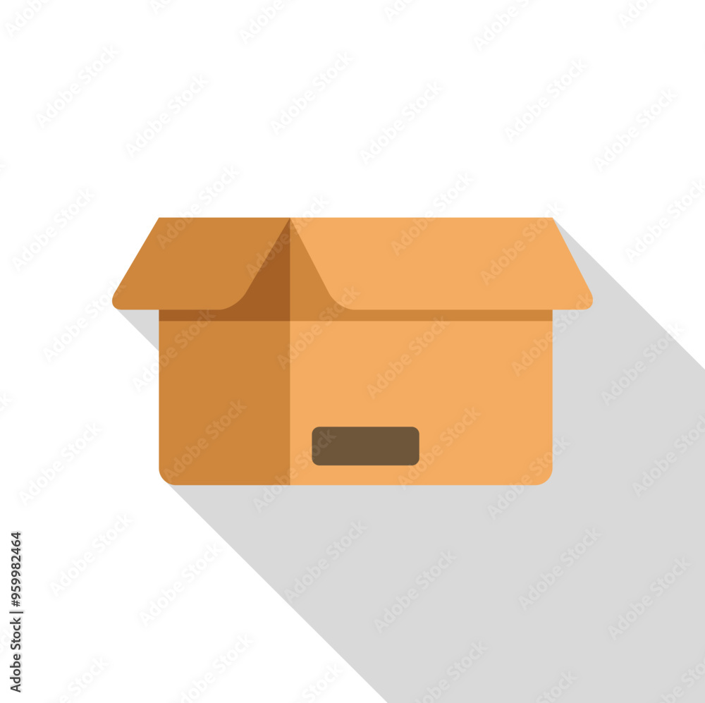 Poster open cardboard box with a label on it is waiting to be filled