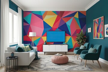 Trendy Frame Mockup for Vibrant Mural in a Family Room Environment