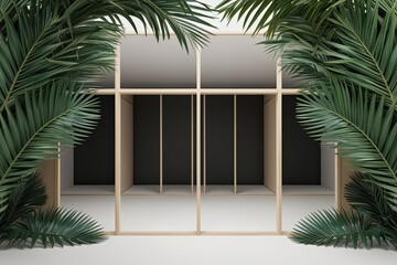 Fototapeta premium Elegant Palm Leaves Framing Vacant Spaces in a 3D Art Piece