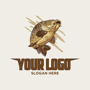 awesome vector logo jumping carp fishing 