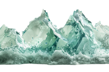 Abstract art of broken glass forming a mountain peak on a transparent background