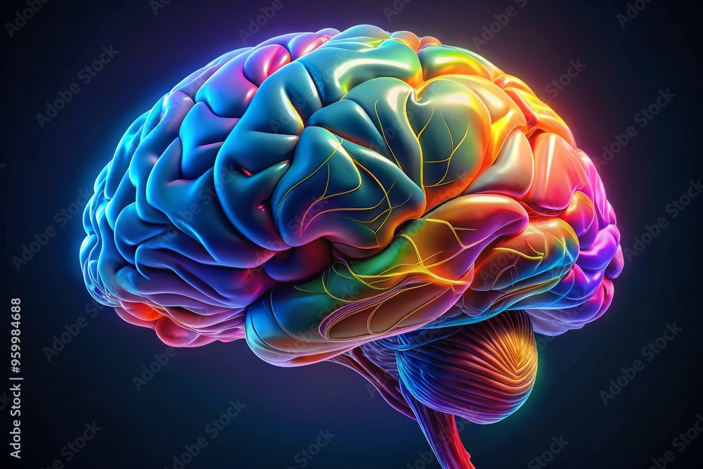 Poster 3d visualization of brain regions responsible for emotional processing in minimalist design