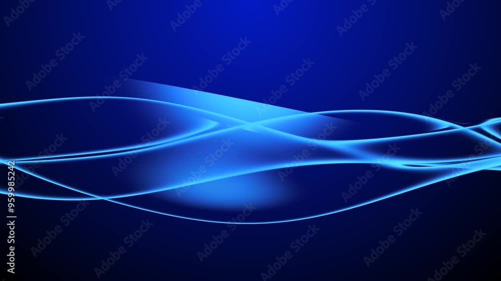 Poster smooth animations of blue glowing waves on a dark background. abstract colorful wavy background in d