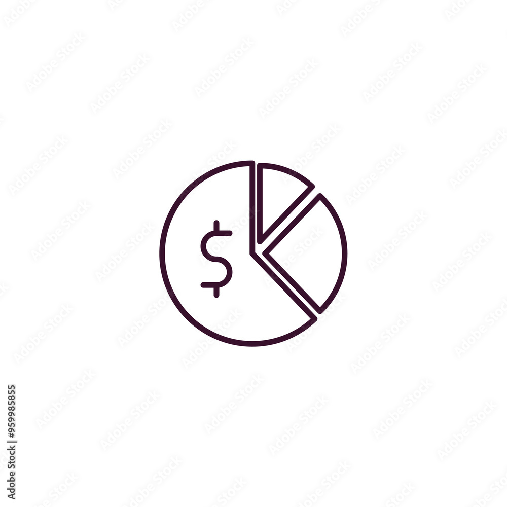 Poster pie chart with dollar outline icon. Linear vector from business concept. Thin line pie chart with dollar icon isolated on white background