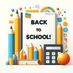 Back to school hand drawn banner illustration with typography on a white background