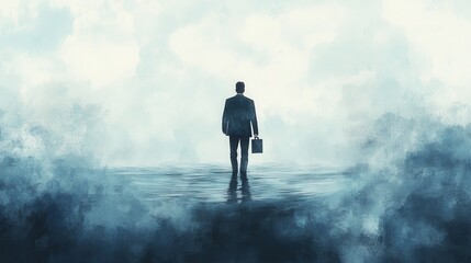 The Resilient Entrepreneur - Businessman on Sinking Ship in Watercolor Painting with Muted Tones and Soft Textures