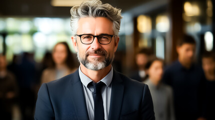 Fototapeta premium A man in a suit with a tie and glasses, portrait of a businessman, portrait of a man