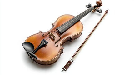 Fototapeta premium Violin and Bow on White Background