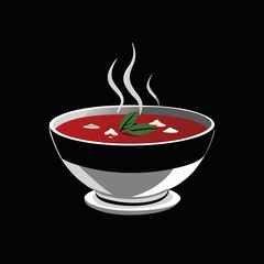 Soup bowl with steam on black background