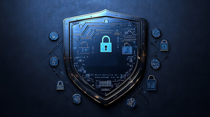 Fototapeta premium Cybersecurity Shield with a digital background