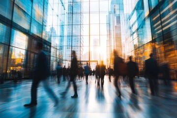 Dynamic Business Environment Capturing urban motion, where innovative architecture blends with vibrant city activities, reflecting the energy and vitality of a bustling metropolis