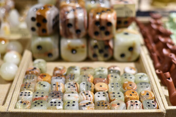 Natural stone dice on the counter