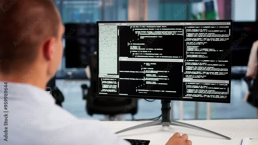 Aufkleber African American Coder Using Computer At Desk