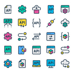 Filled outline icons set for Application programming interface