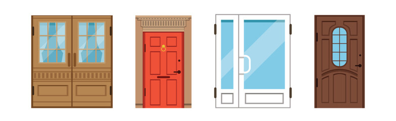 Different Front Door as Entrance and Exterior Element Vector Set