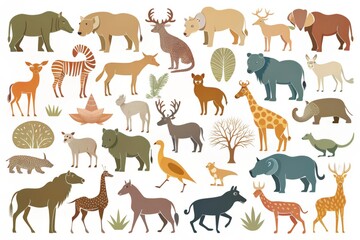 Fototapeta premium animal silhouette vector set featuring minimalist outlines of various wild animals in a range of earthy tones with a clean and simple design