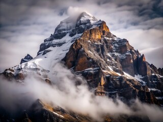 Snowy Mountain Peak Snow Covered Rocks