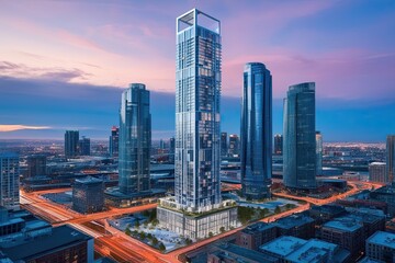 Obraz premium Modern Skyscrapers in a Connected Urban Landscape for Innovative Business Strategies