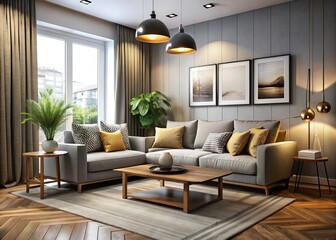 A modern living room features a plush sleeper sofa and tasteful decor that exudes comfort and sophistication.