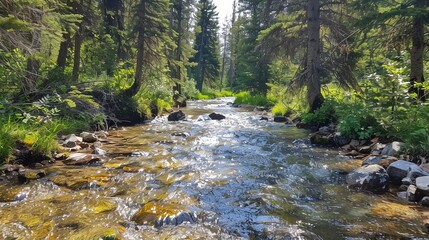 Obraz premium A stream flows through a forest.