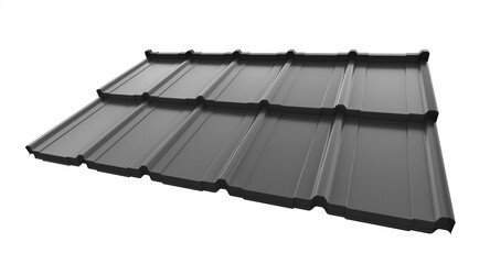 Lightweight galvanised steel roofing sheet isolated on white background. Modular tile effect roof...