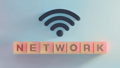 Stylish illustration of the word 'NETWORK' with a Wi-Fi symbol, symbolizing connectivity and communication technology.