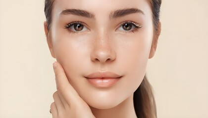 "A young woman with clear skin."