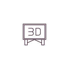 3 dimension screen outline icon. Linear vector from cinema concept. Thin line 3 dimension screen icon isolated on white background