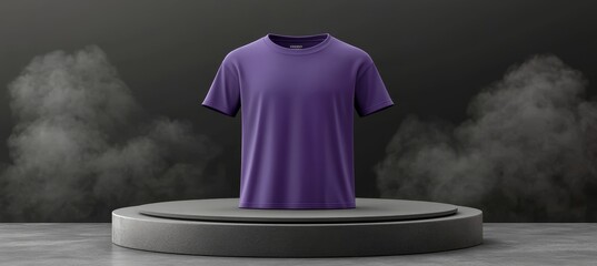 Modern Ultra Violet T-Shirt Mockup on podium Display with Smokey Abstract Background, 3D Rendering