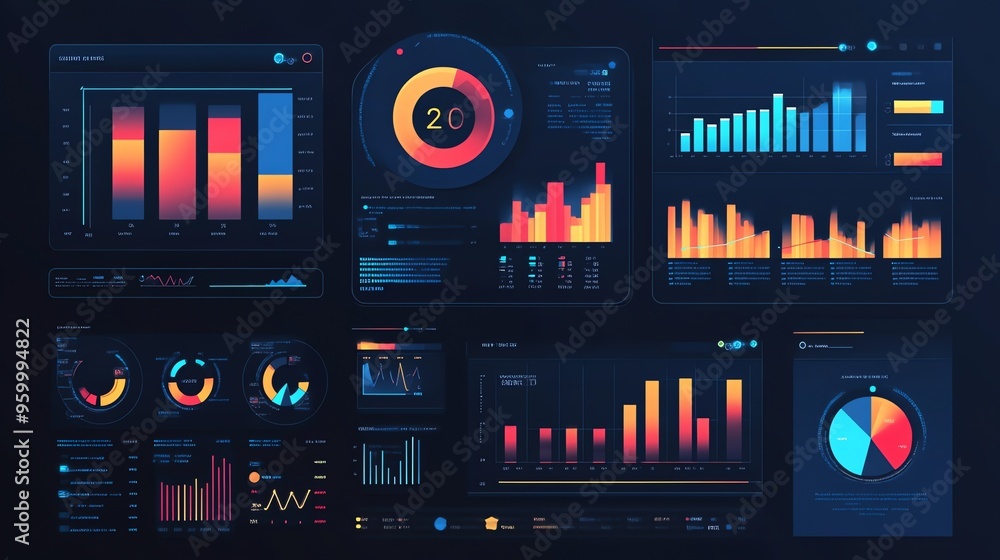 Poster data visualization dashboard with multiple charts and graphs
