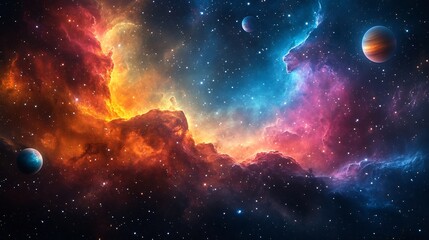 Dreamy outer space scene colorful nebulas and distant planets
