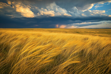 Obraz premium golden wheat field at sunset