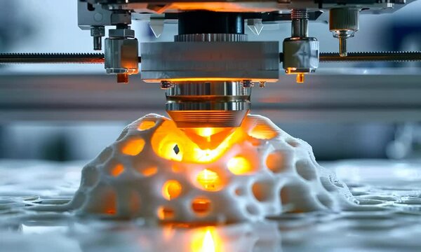 A 3D printer creating a complex object layer by layer, its precise movements bringing a digital design to life. Video