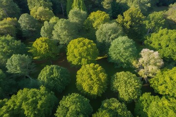 Naklejka premium Stunning Aerial Perspective of Verdant Forests with Isolated Trees Against a Clear Background