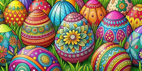Bright Easter egg coloring page fun modern design bold colors customizable editable PDF
