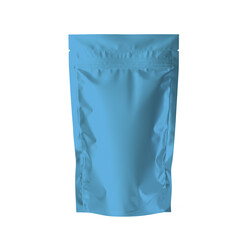 Mockup Blank Foil Or plastic Food Stand Up Pouch Snack Sachet Full Bag food Packaging . Front View.  Isolated On White Background. Mock Up.