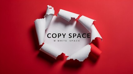 Ripped white textured paper with copy space on red background