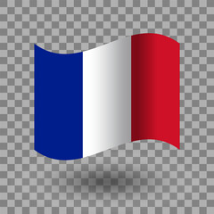 France flag vector. France wavy flag isolated transparent background. Flag of France symbol icon. EPS 10