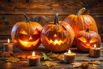 carved pumpkin lanterns with warm flickering glow