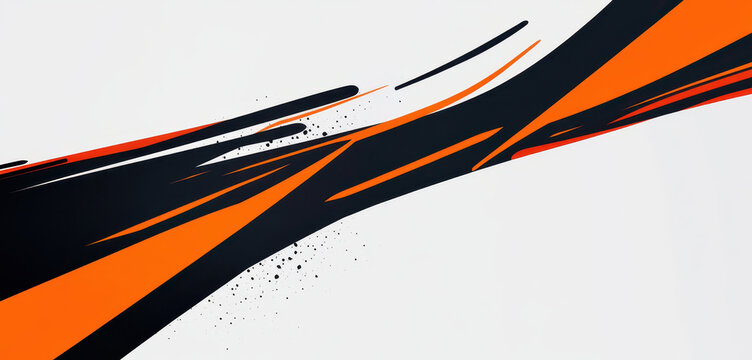 Dynamic orange and black skidmark design with motion effect on light background.