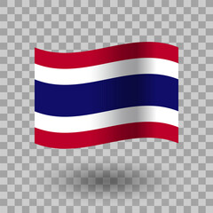 Thailand flag vector. Thailand wavy flag isolated transparent background. Flag of Thailand symbol icon. EPS 10