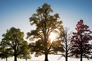 Fototapeta premium Large Silhouetted Oak and Maple Trees on White Background