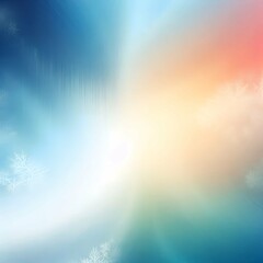Naklejka premium Soft winter backdrop with gentle snowflakes drifting across a gradient of cool blue and warm hues, evoking a serene and peaceful seasonal atmosphere.